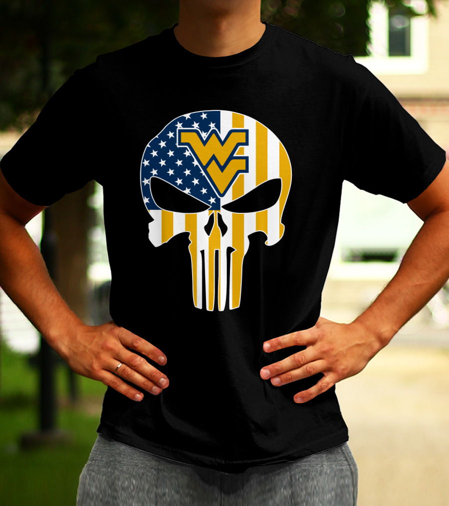 Wv American Flag Punisher Style West Virginia Mountaineers T-Shirt