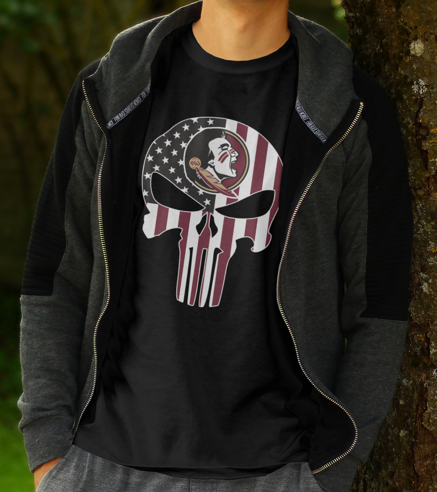 Florida State Seminoles Skull American Flag Logo Fusion T-Shirt