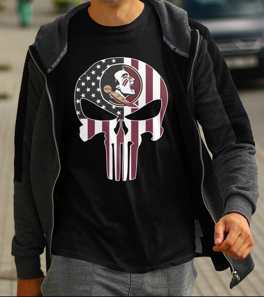 Florida State Seminoles Skull American Flag Logo Fusion T-Shirt