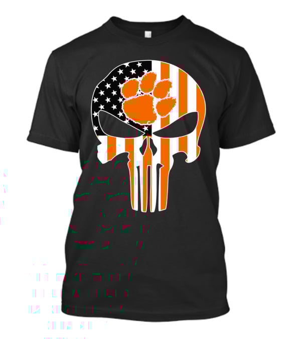 Clemson Tigers Paw Skull American Flag T-Shirt