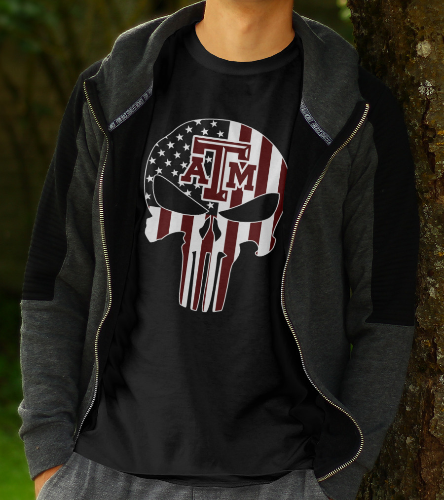 Texas A&M Aggies Skull American Flag T-Shirt