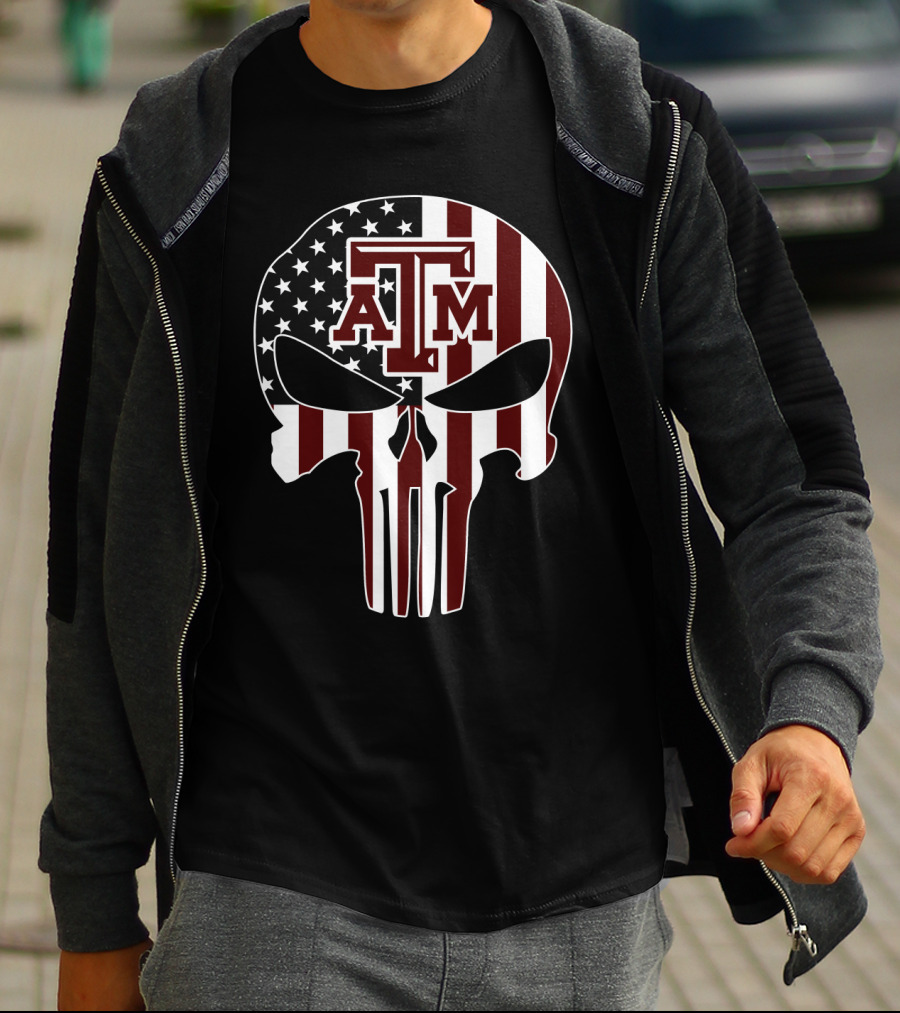 Texas A&M Aggies Skull American Flag T-Shirt
