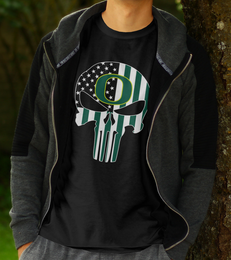 Oregon Ducks American Flag Punisher Skull T-Shirt