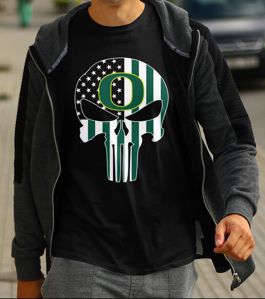Oregon Ducks American Flag Punisher Skull T-Shirt