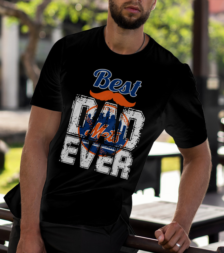 Best Dad Ever Mets Baseball Logo Mustache T-Shirt
