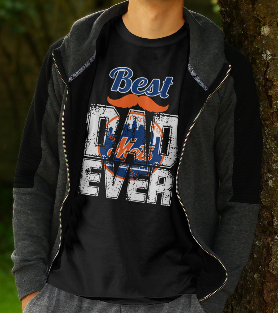 Best Dad Ever Mets Baseball Logo Mustache T-Shirt