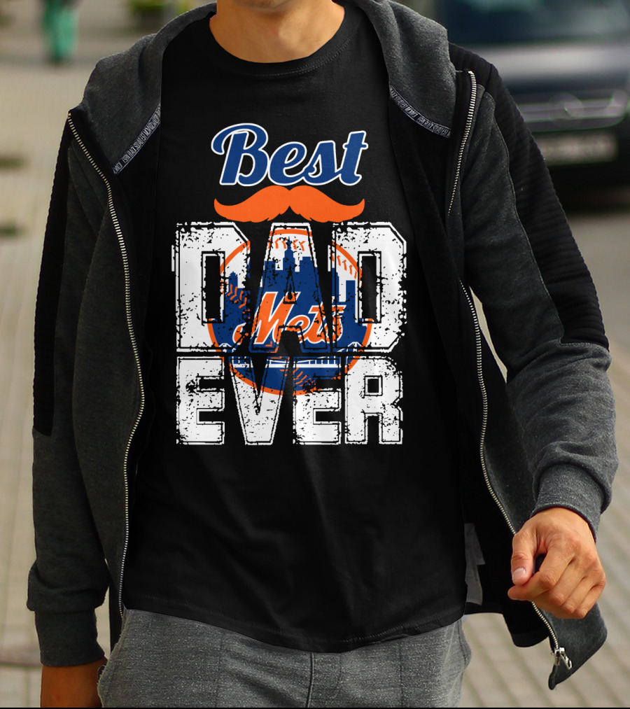 Best Dad Ever Mets Baseball Logo Mustache T-Shirt