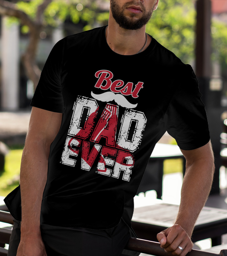 Best Dad Ever Red Sox Logo Moustache T-Shirt