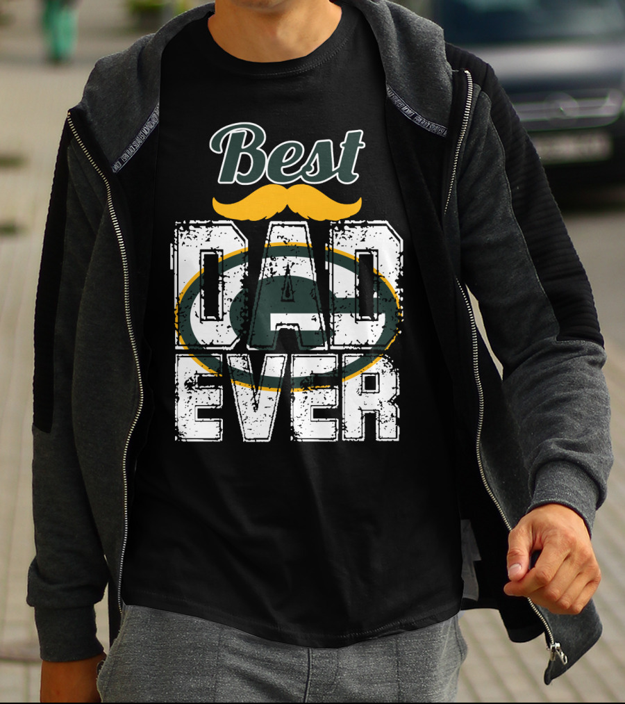 Best Dad Ever Packers Fan Mustache T-Shirt