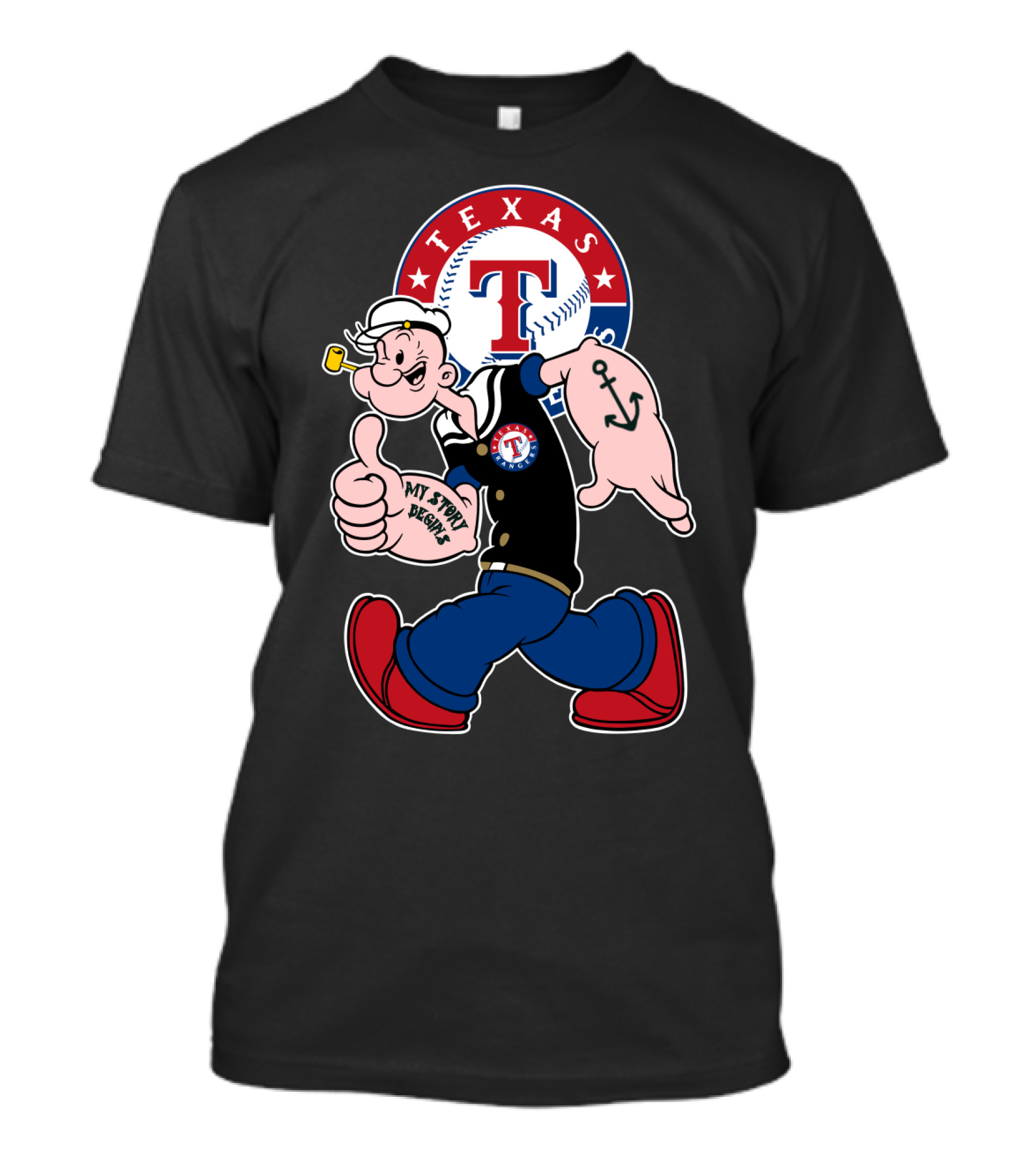 Texas Rangers Popeye Baseball Logo Mashup T-Shirt