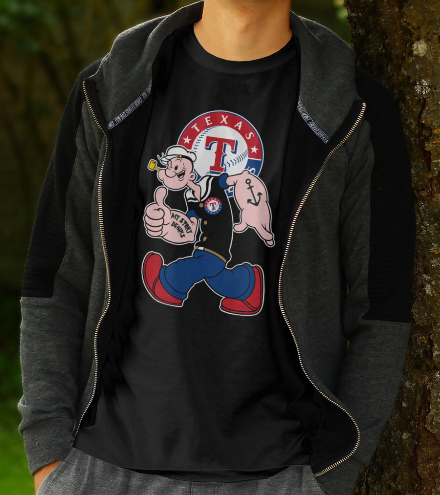 Texas Rangers Popeye Baseball Logo Mashup T-Shirt