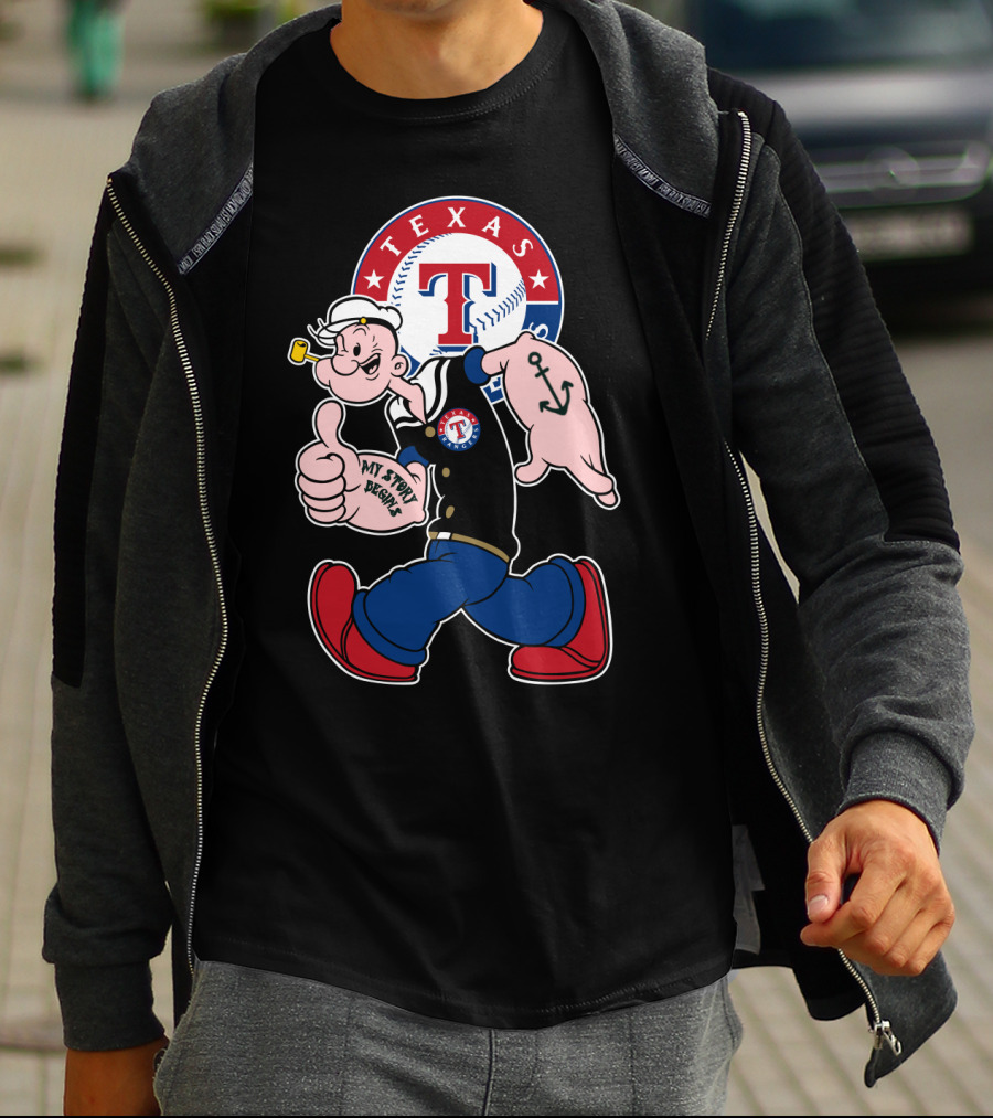 Texas Rangers Popeye Baseball Logo Mashup T-Shirt