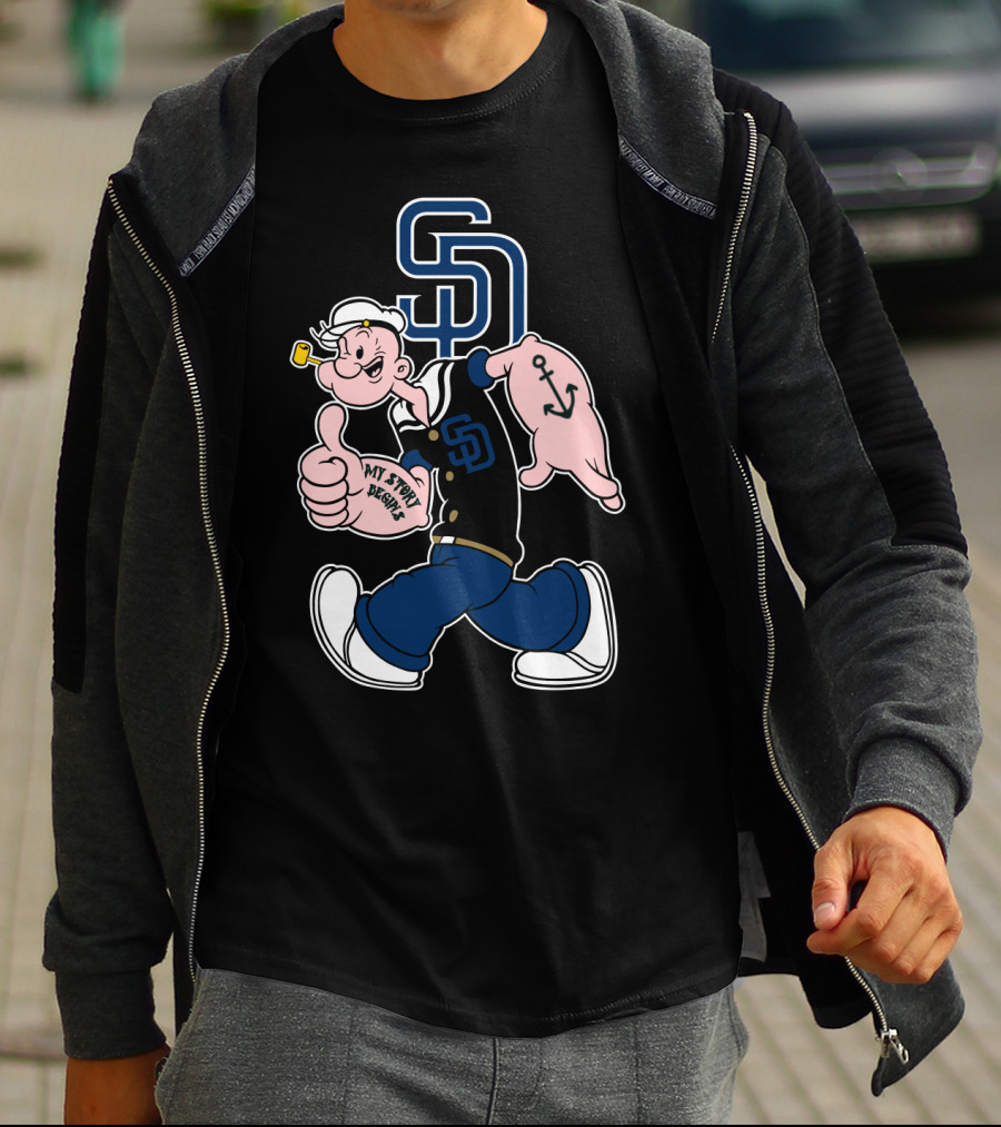 San Diego Padres Popeye Character With Sd Logo And Anchor Tattoo T-Shirt