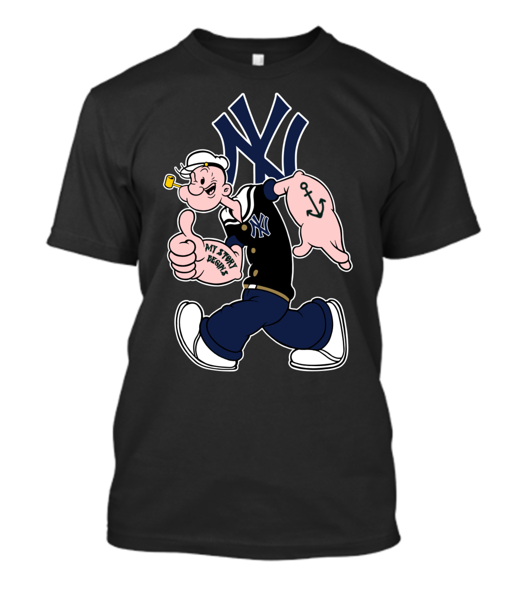 New York Yankees Popeye Cartoon Character Mlb Collaboration T-Shirt