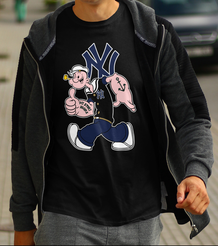 New York Yankees Popeye Cartoon Character Mlb Collaboration T-Shirt