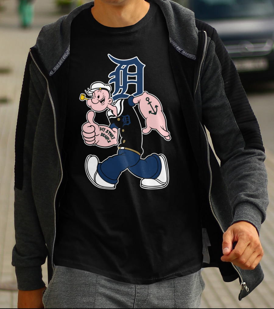 Popeye Detroit Tigers Emblem With Anchor And Baseball Cap T-Shirt
