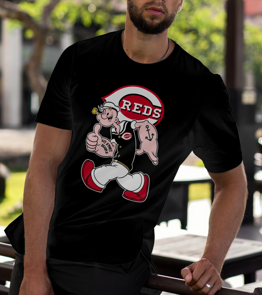 Cincinnati Reds Popeye Cartoon Character Collaboration T-Shirt