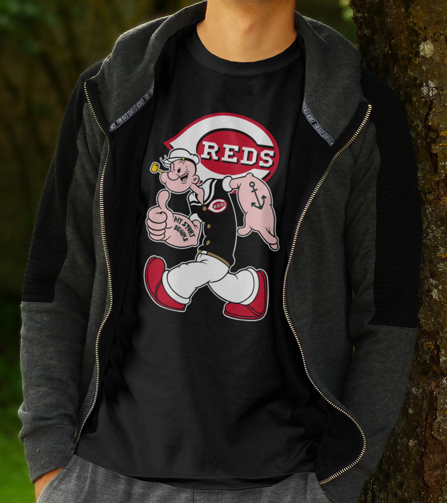 Cincinnati Reds Popeye Cartoon Character Collaboration T-Shirt