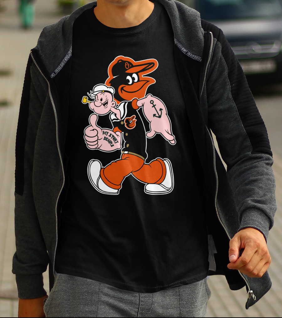 Baltimore Orioles Cartoon Mashup With Popeye And Oriole Bird T-Shirt