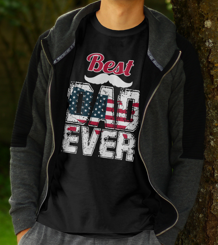 Best Dad Ever American Flag Mustache T-Shirt