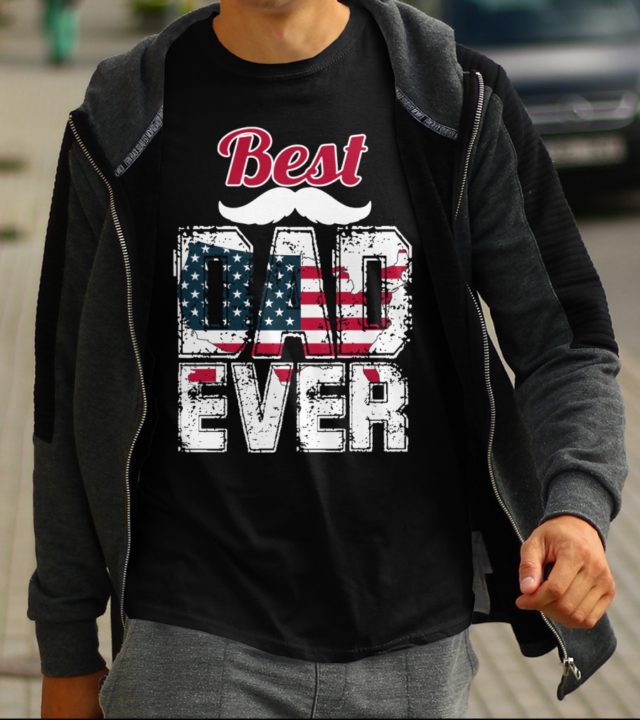 Best Dad Ever American Flag Mustache T-Shirt