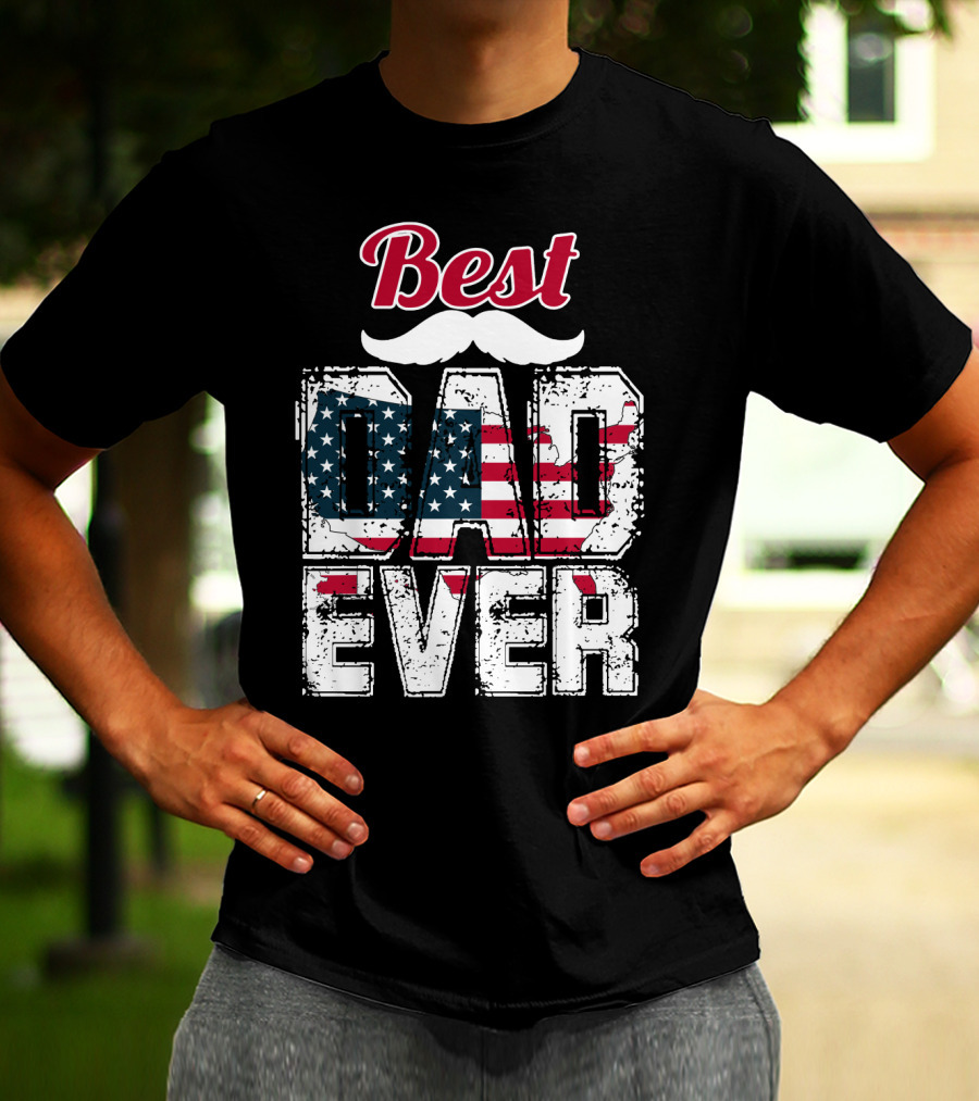 Best Dad Ever American Flag Mustache T-Shirt