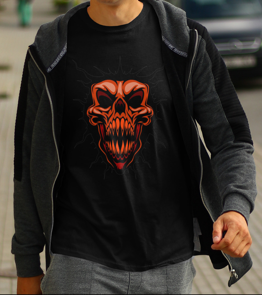 Horror Fiery Skull With Menacing Teeth T-Shirt
