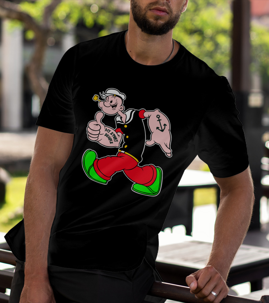 Popeye Thumbs Up With Sailor Style And Anchor Tattoo My Story Begins T-Shirt