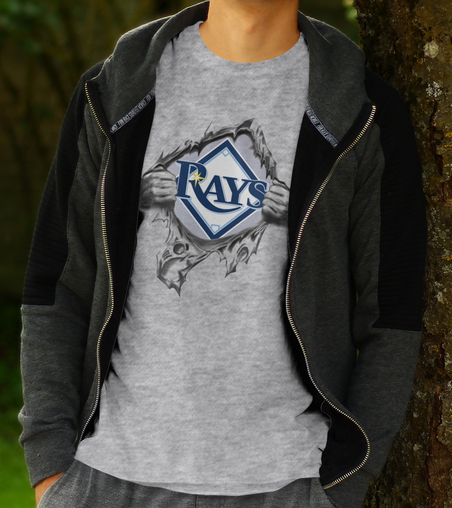 Rays Baseball Logo Torn Metal Effect T-Shirt