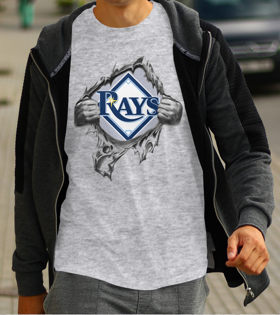 Rays Baseball Logo Torn Metal Effect T-Shirt