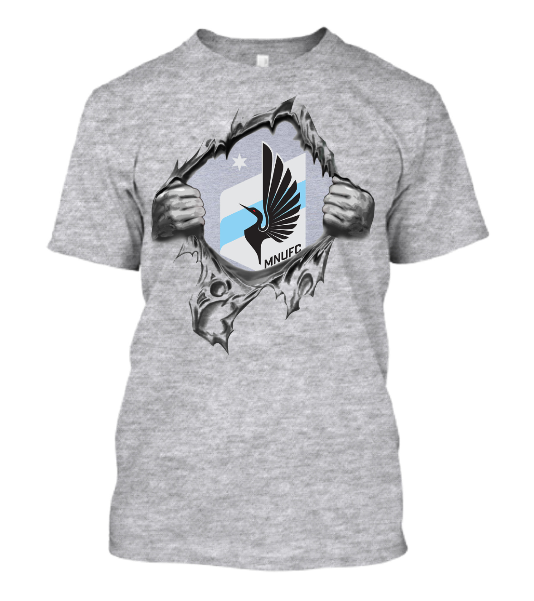 Mnufc Minnesota United Fc Logo With Wings And Star On Torn T-Shirt