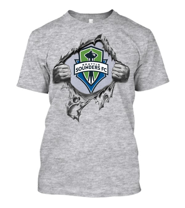 Seattle Sounders Fc Space Needle Emblem Peeking Through Ripped T-Shirt