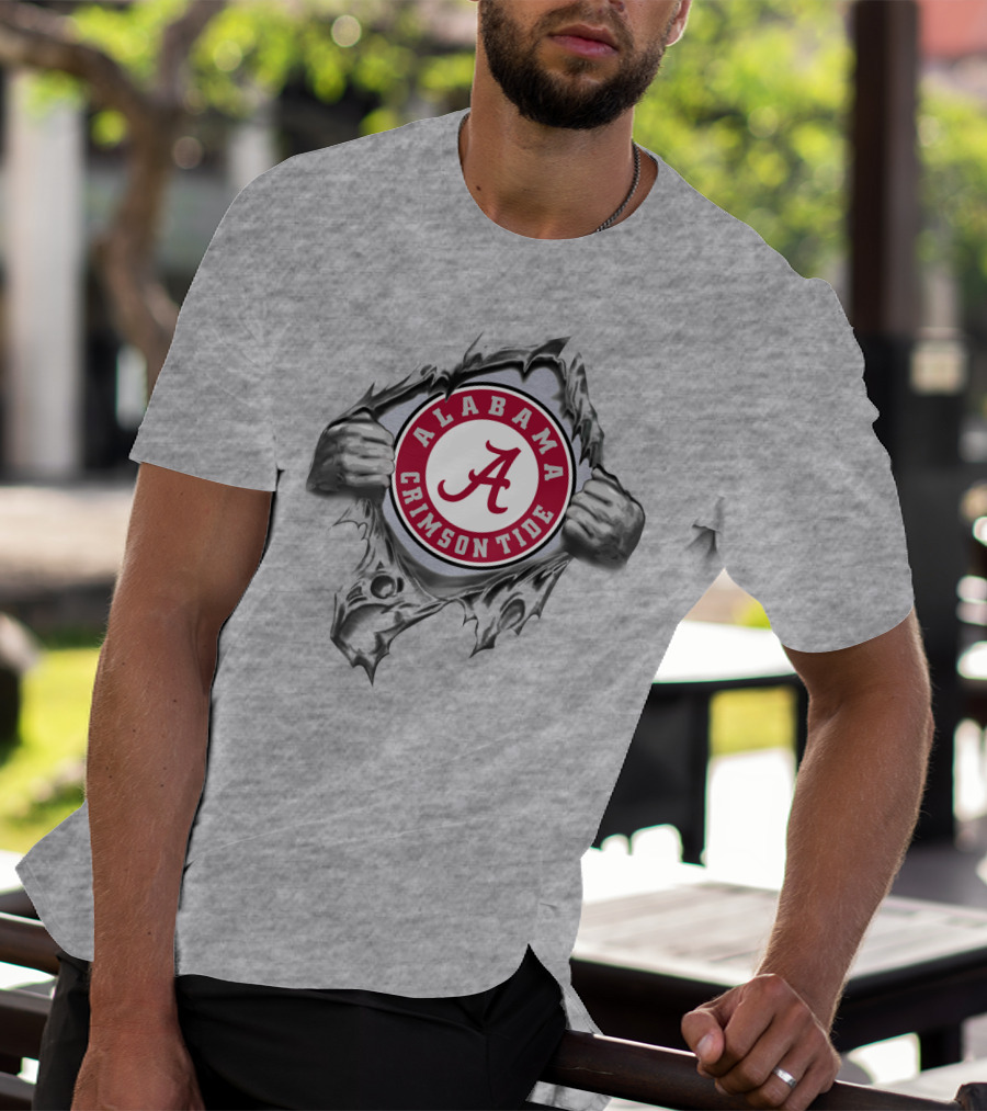 Alabama Crimson Tide A Symbol Revealed Through Torn Fabric T-Shirt