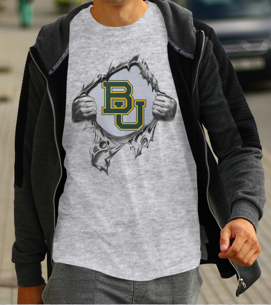 Baylor Bears Bu Logo Ripped Steel T-Shirt