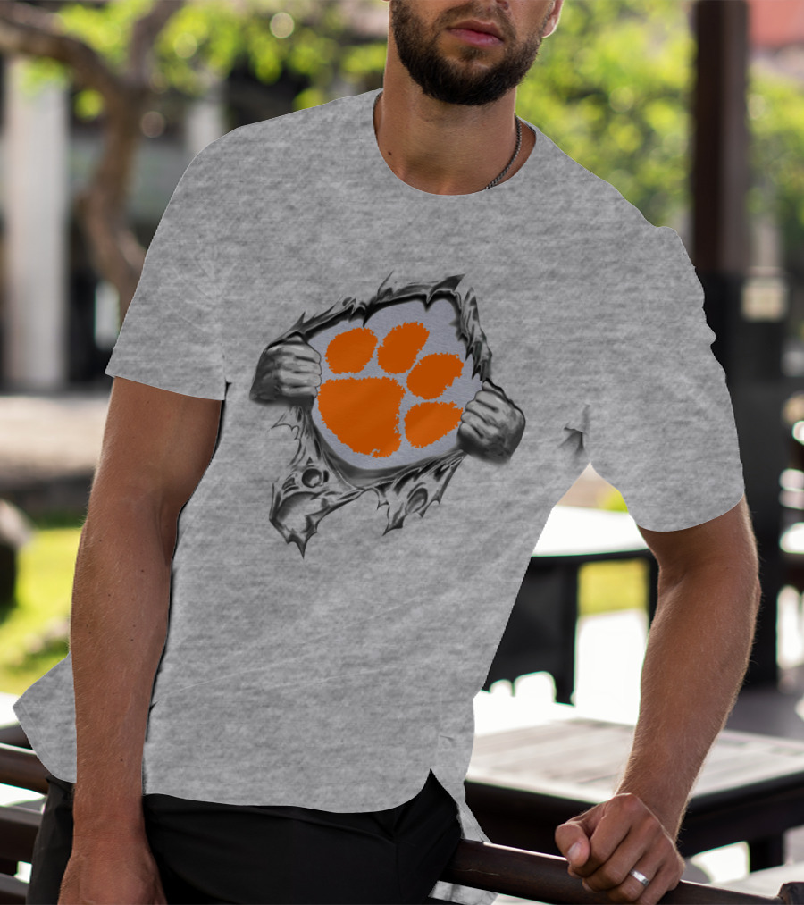 Clemson Tigers Orange Paw Logo Rip T-Shirt