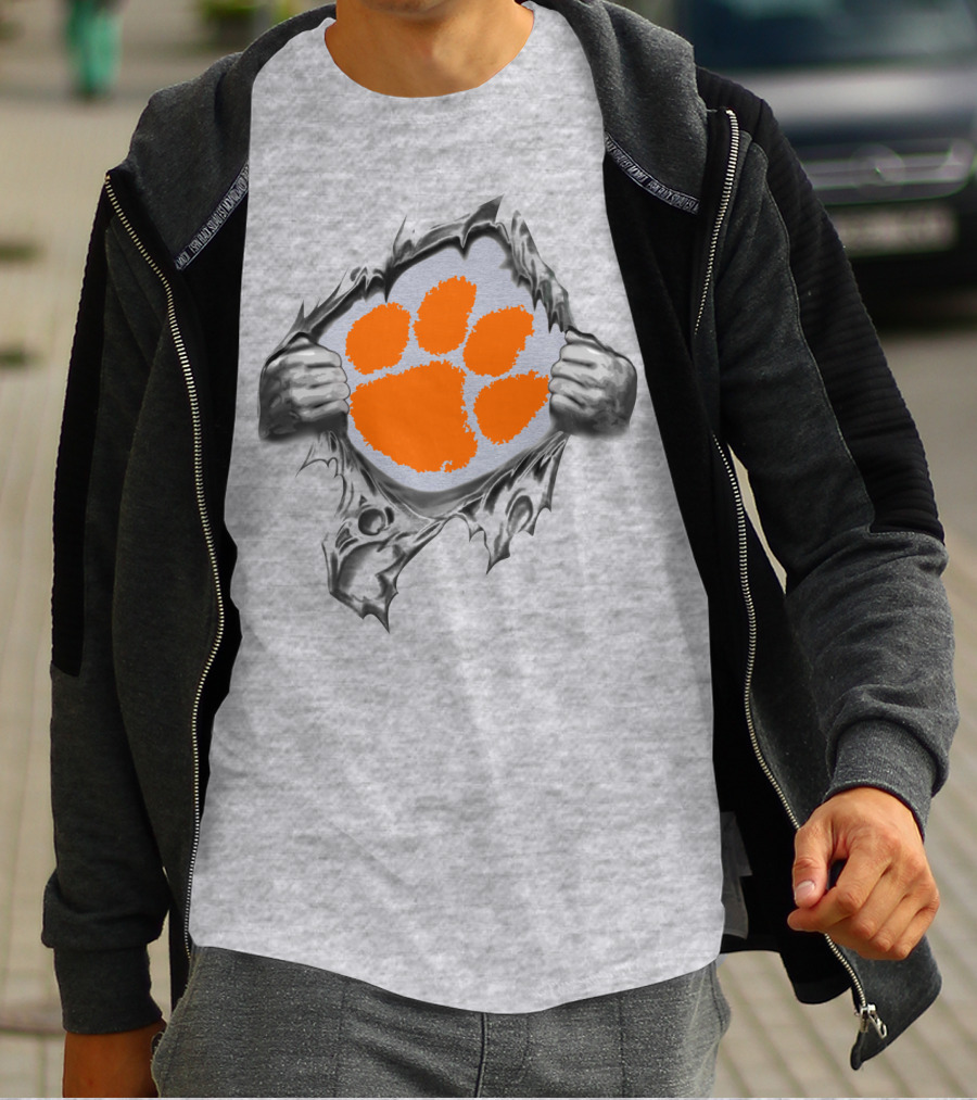 Clemson Tigers Orange Paw Logo Rip T-Shirt