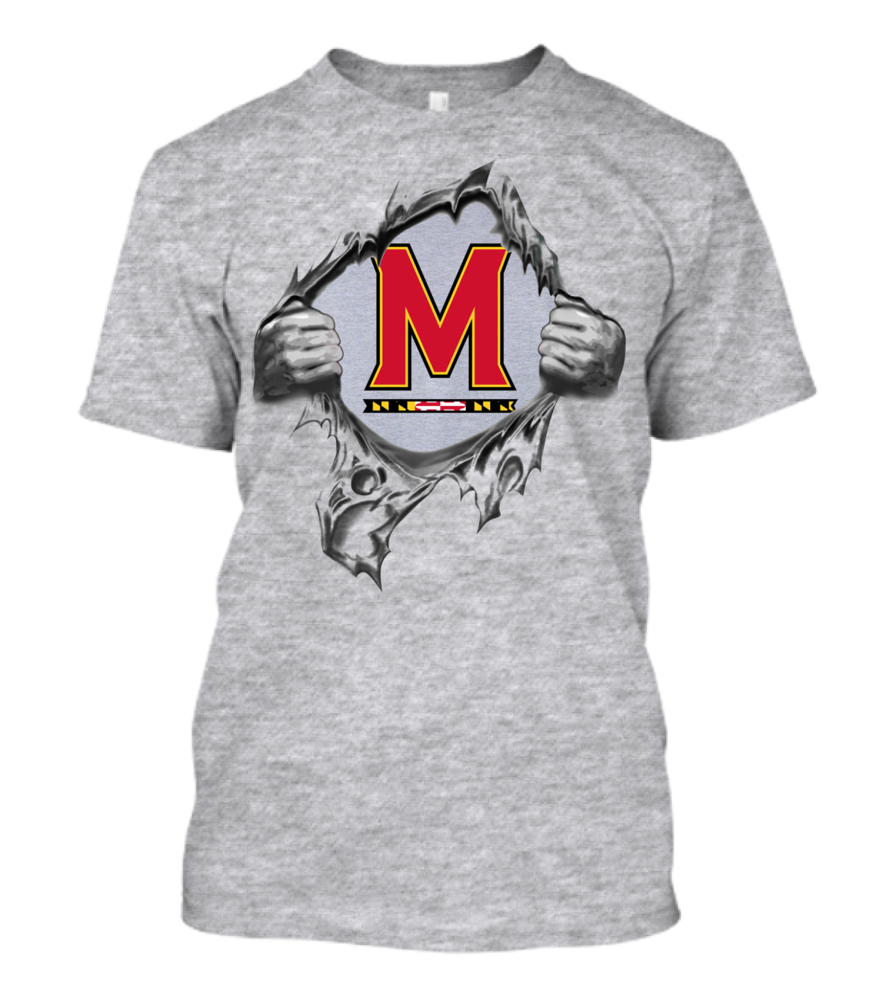 Maryland Terrapins Big Red M Logo With Hands Ripping Gray Background Classic T-Shirt
