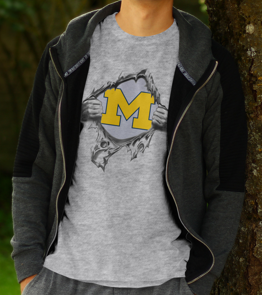 Michigan Wolverines M Logo Ripped Steel T-Shirt