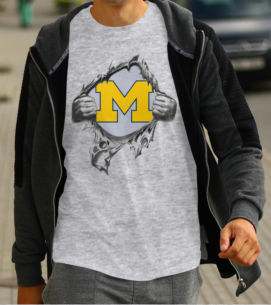 Michigan Wolverines M Logo Ripped Steel T-Shirt