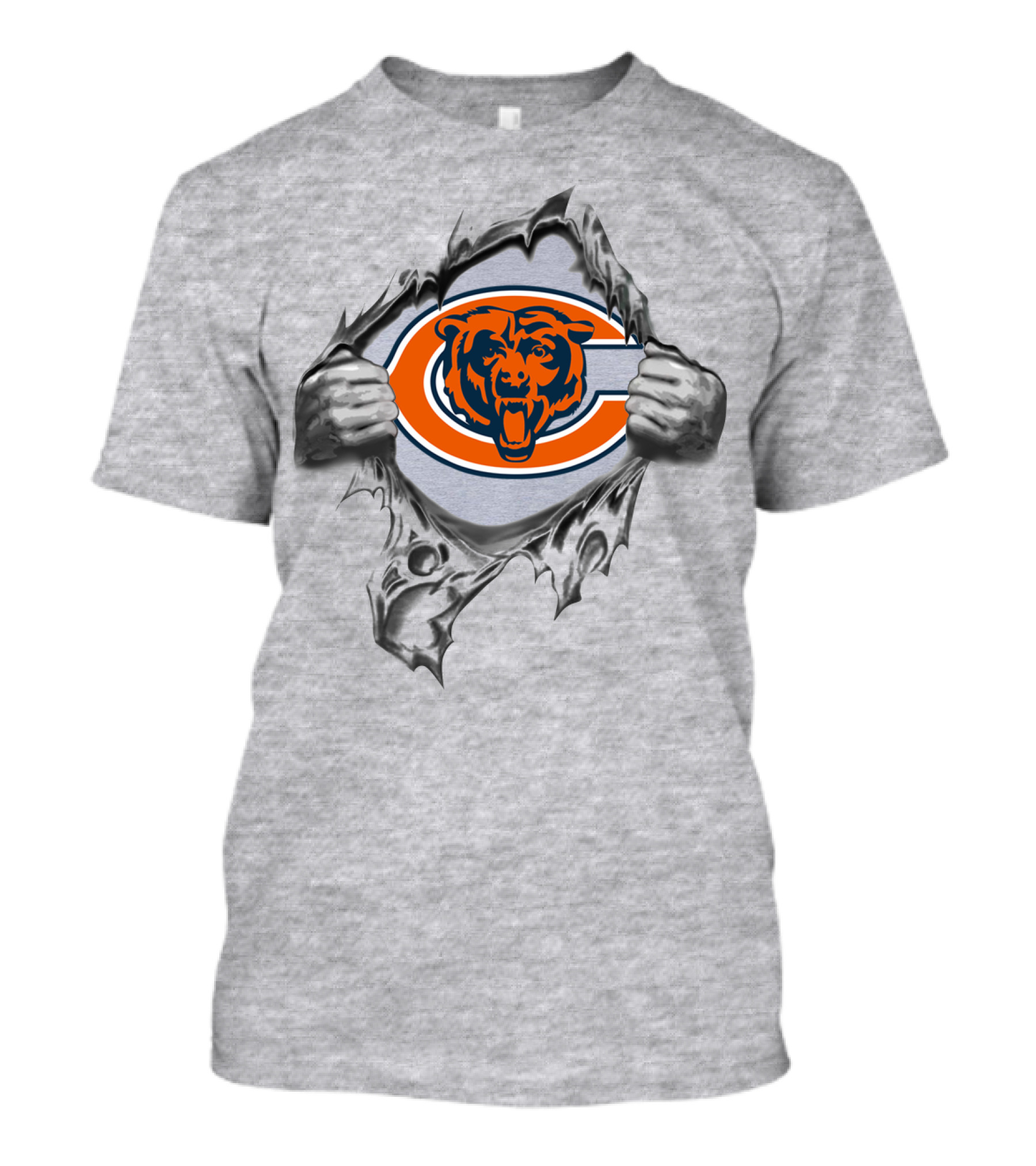 Chicago Bears Logo In Ripped Background With Orange Bear Face T-Shirt