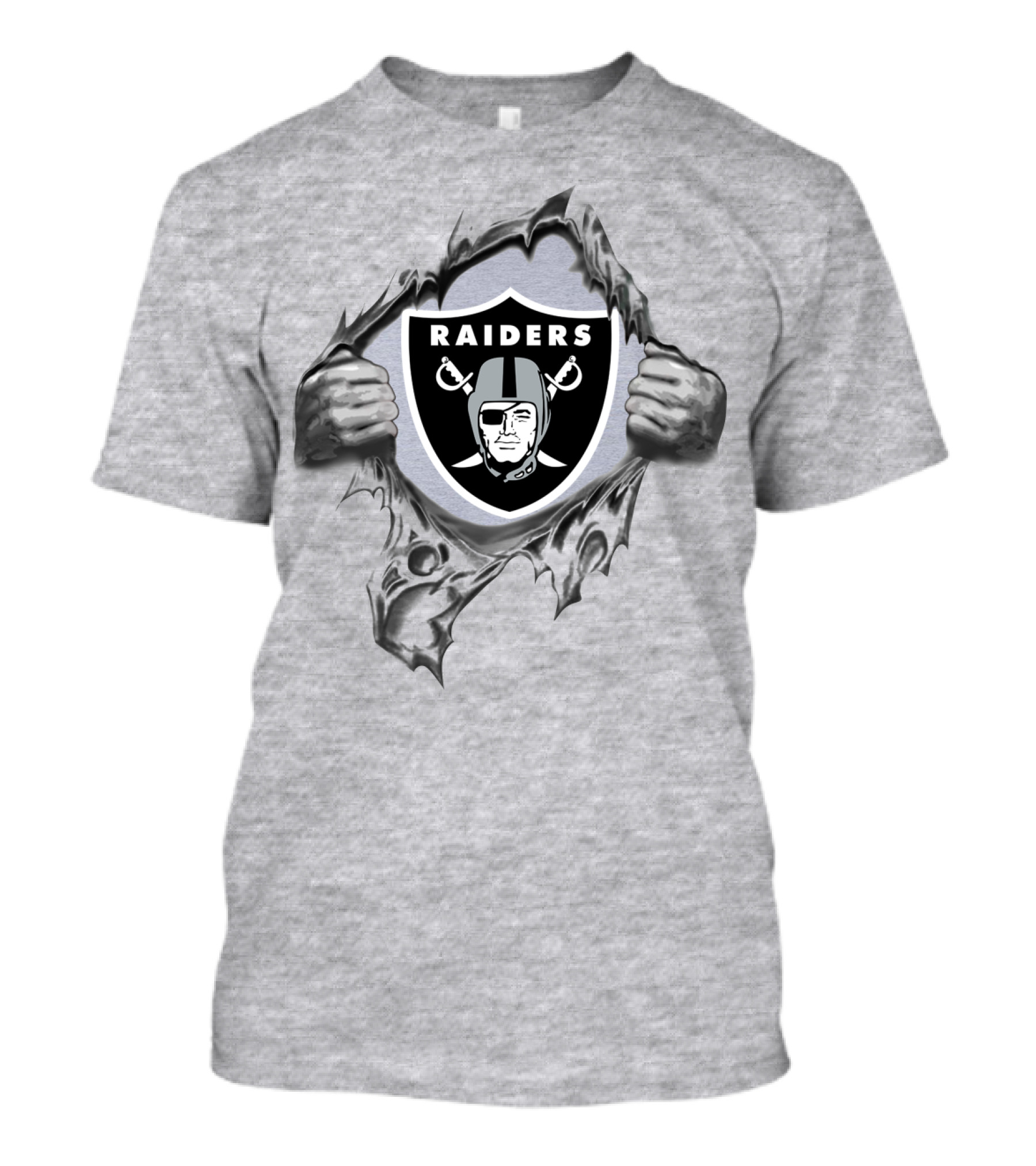 Oakland Raiders Shield With Ripped Effect And Hands T-Shirt