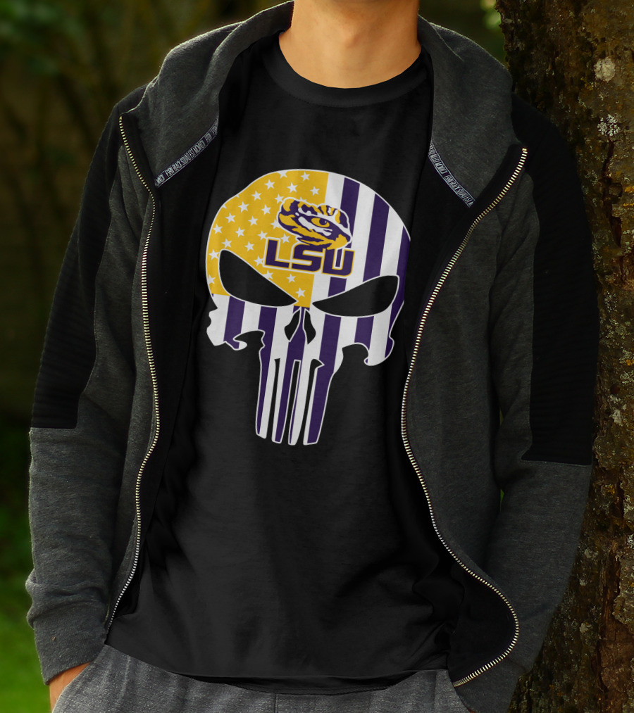Lsu Tigers Skull With Stars And Stripes T-Shirt