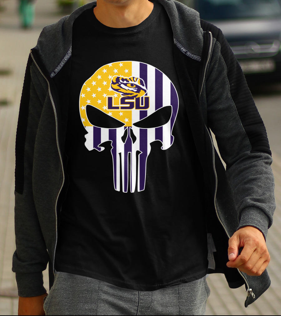 Lsu Tigers Skull With Stars And Stripes T-Shirt