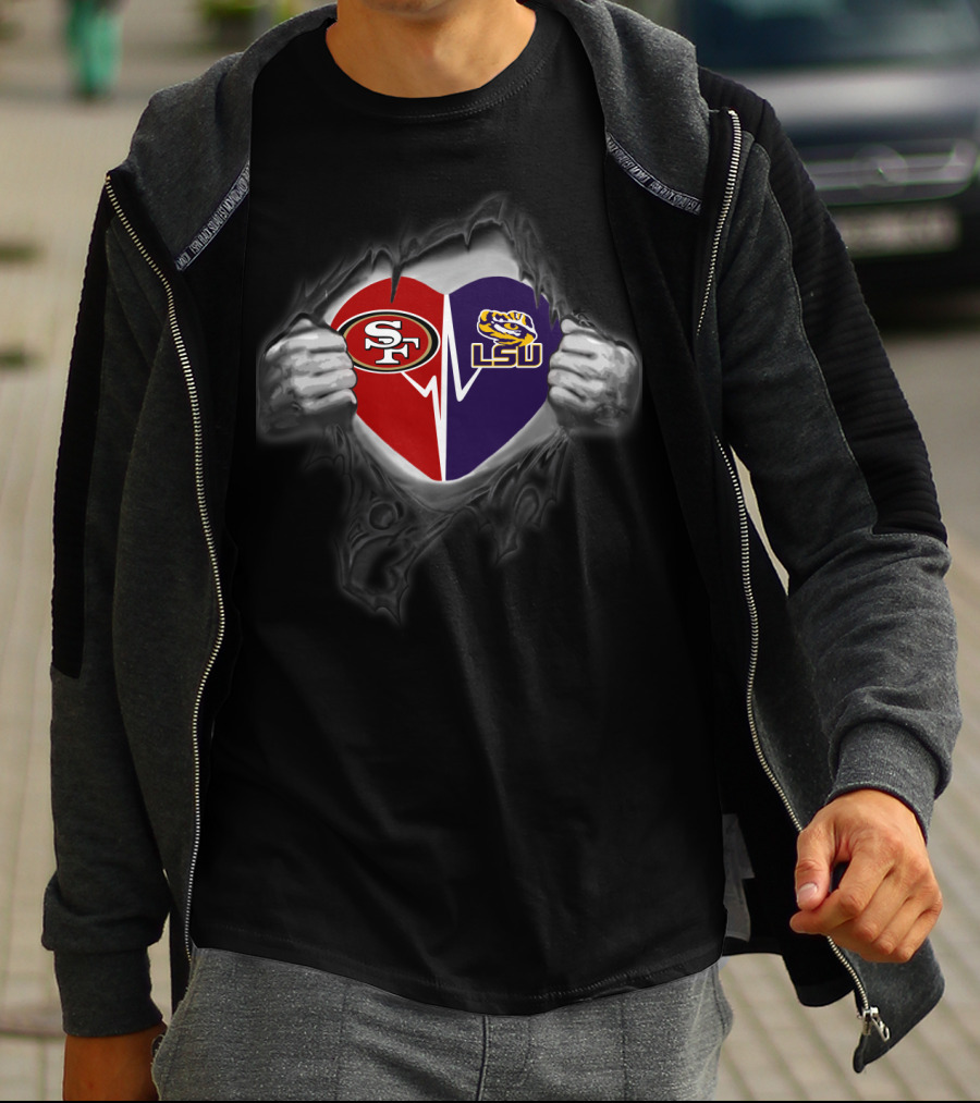 Lsu Tigers 49ers Heartbeat Torn T-Shirt