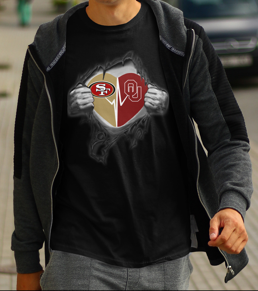 Oklahoma Sooners San Francisco 49ers Heartbeat Fan Passion T-Shirt