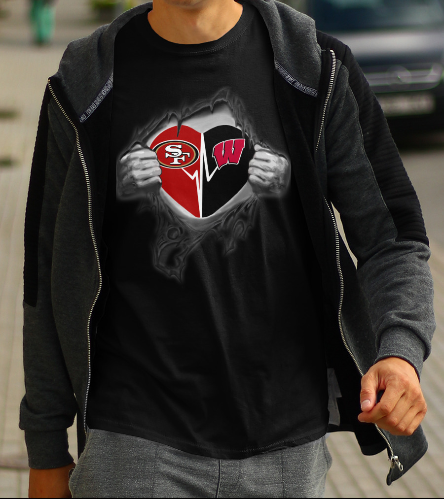 San Francisco 49ers Wisconsin Badgers Heart T-Shirt