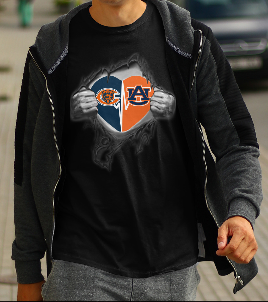 Chicago Bears Auburn Tigers Heart Divide T-Shirt