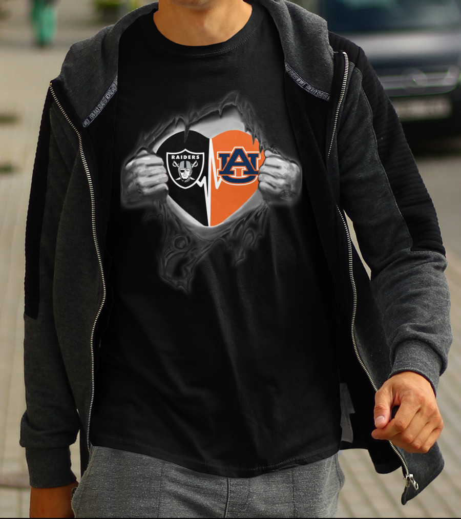 Raiders Auburn Heart Logo Fusion With Torn Effect T-Shirt