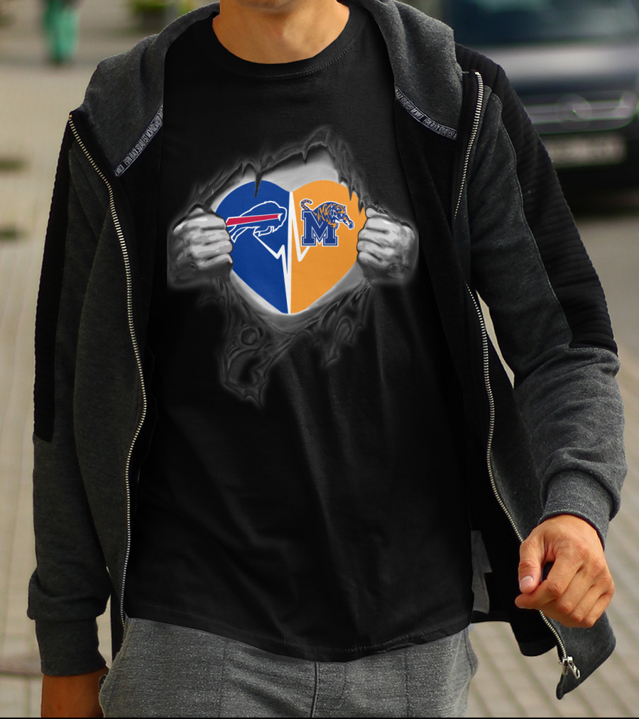 Buffalo Bills Heart Memphis Tigers Logo Fan Collaboration T-Shirt