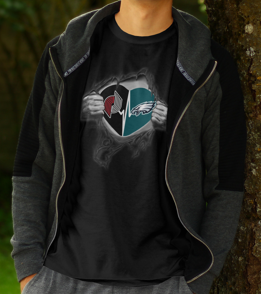 Blazers Eagles Heartbeat Fan Split With Logos T-Shirt